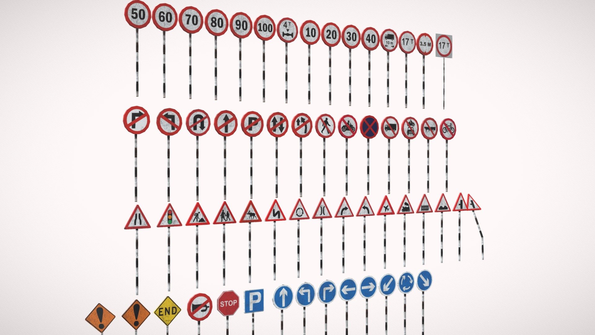 Traffic Signs Pack optimized for mobile games 3d model