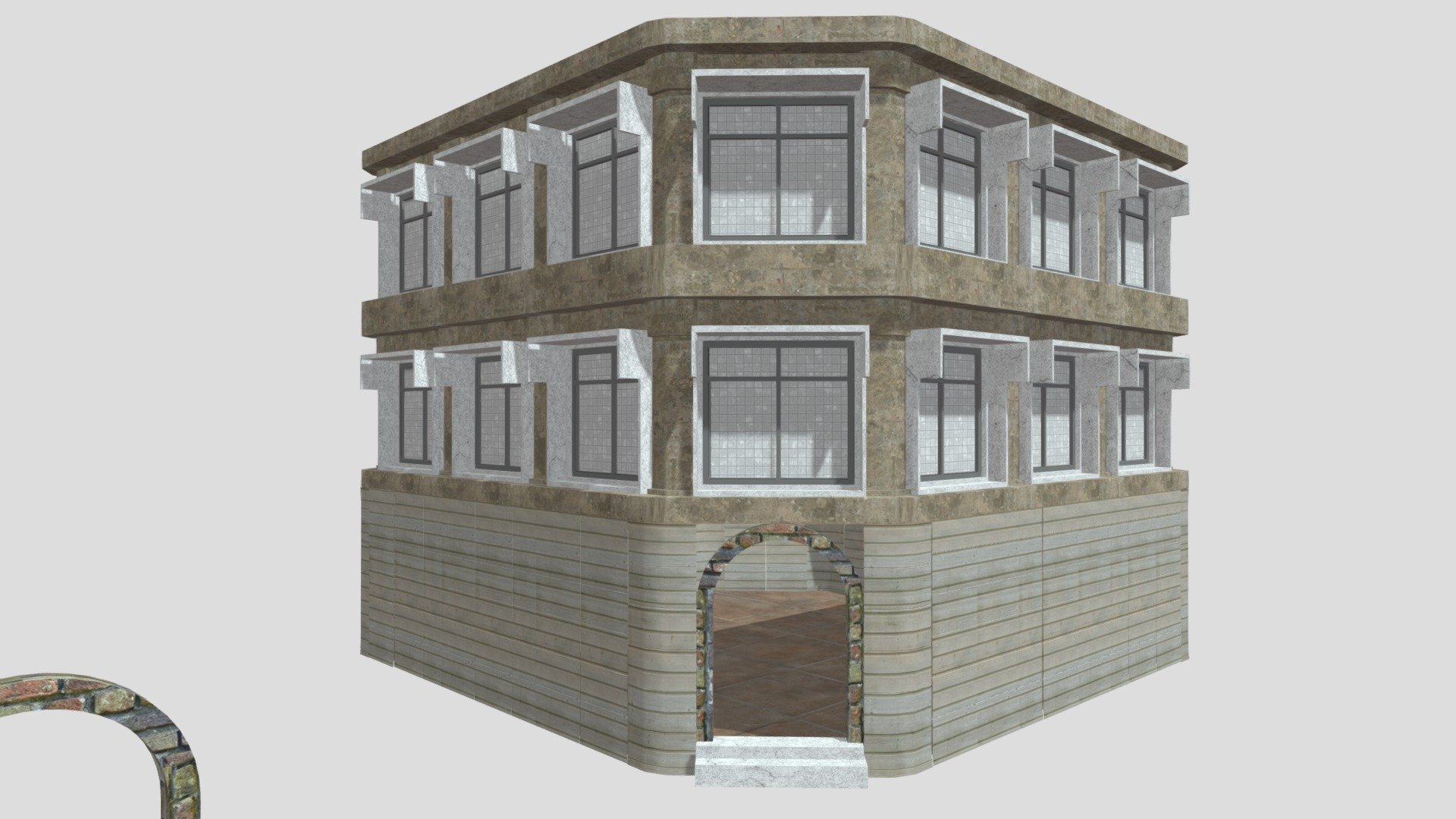 Modular theme street side hotel view 3d model