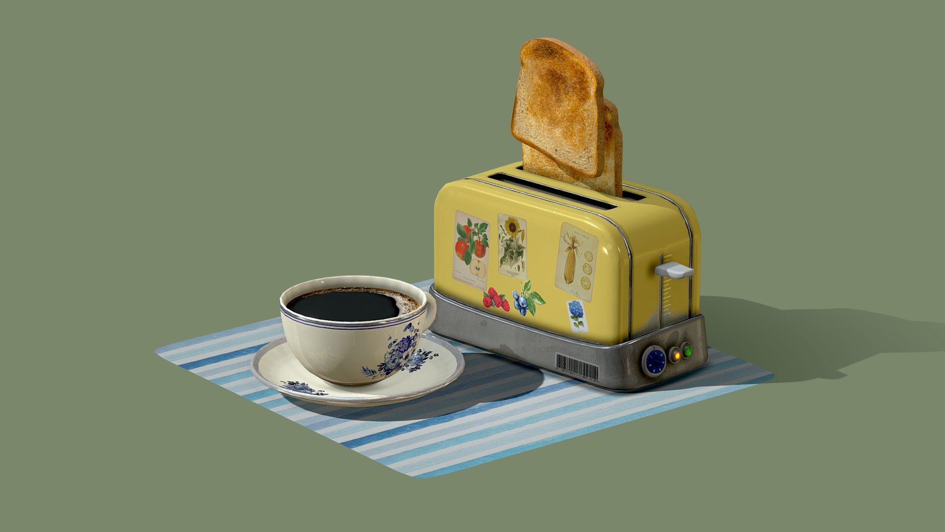 coffee and toasts 3d model