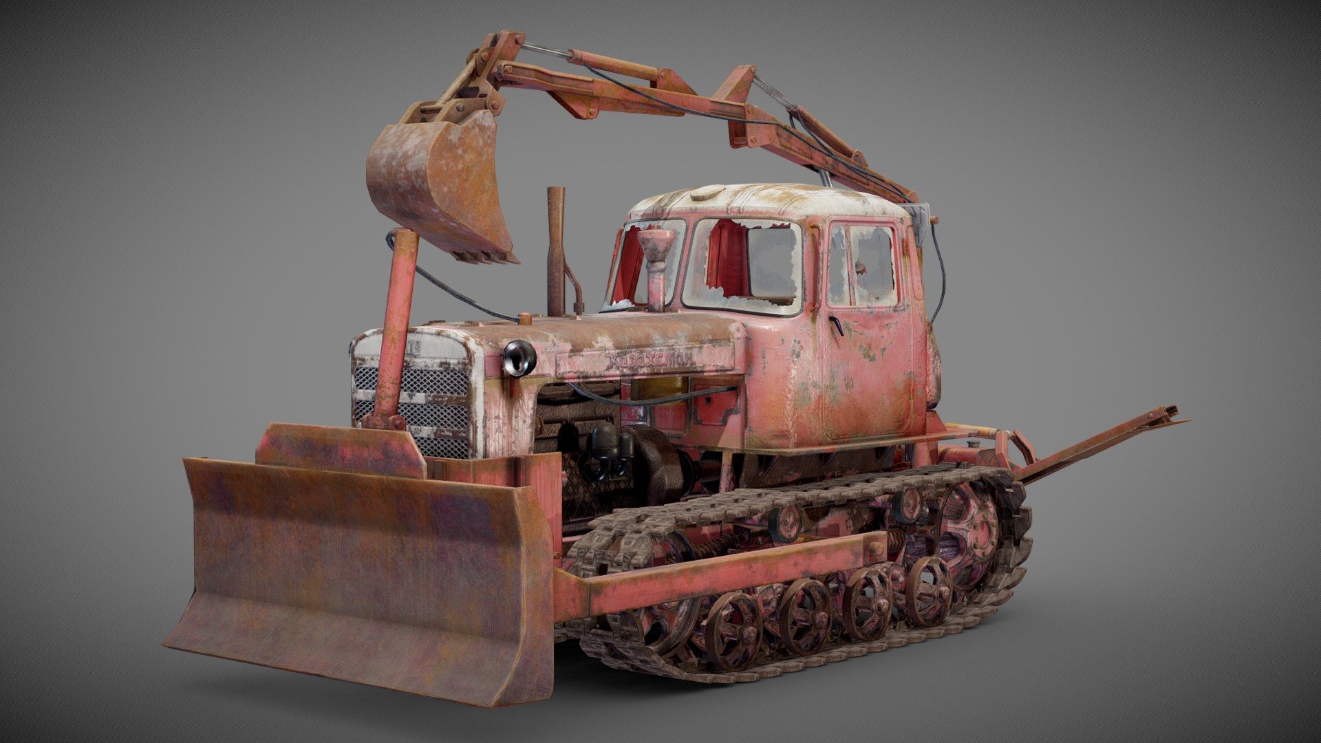 DT-75 soviet diesel rusted red tractor  iv7 3d model