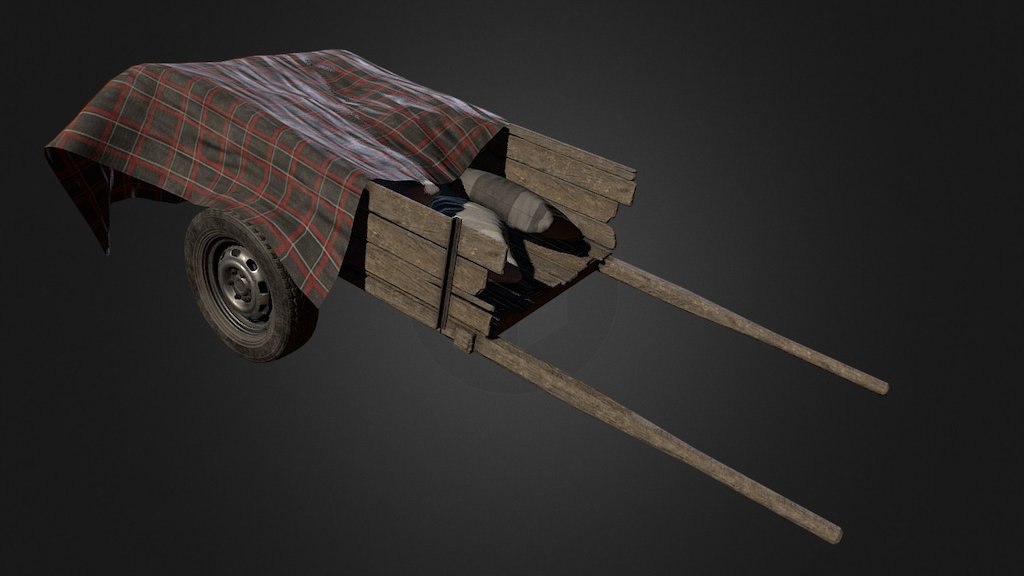 Wooden Cart with Sacks and Cloth 3d model