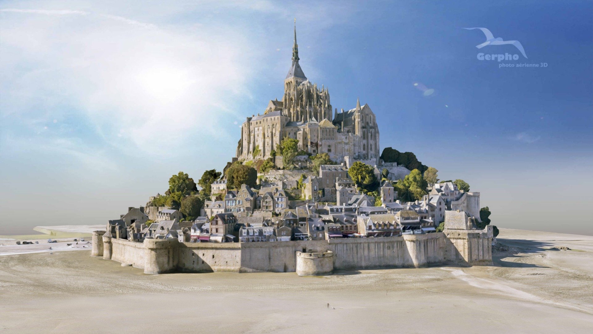 Mont Saint Michel, 1km above 3d model