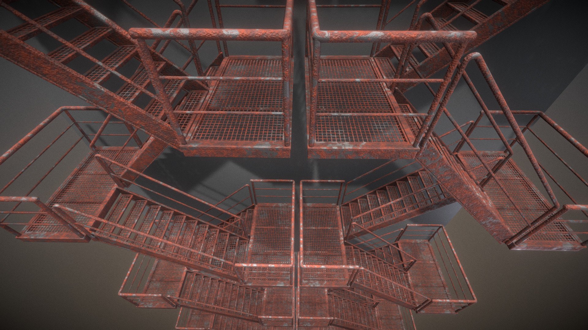 Modular Industrial Staircase Rusted (Low-Poly) 3d model