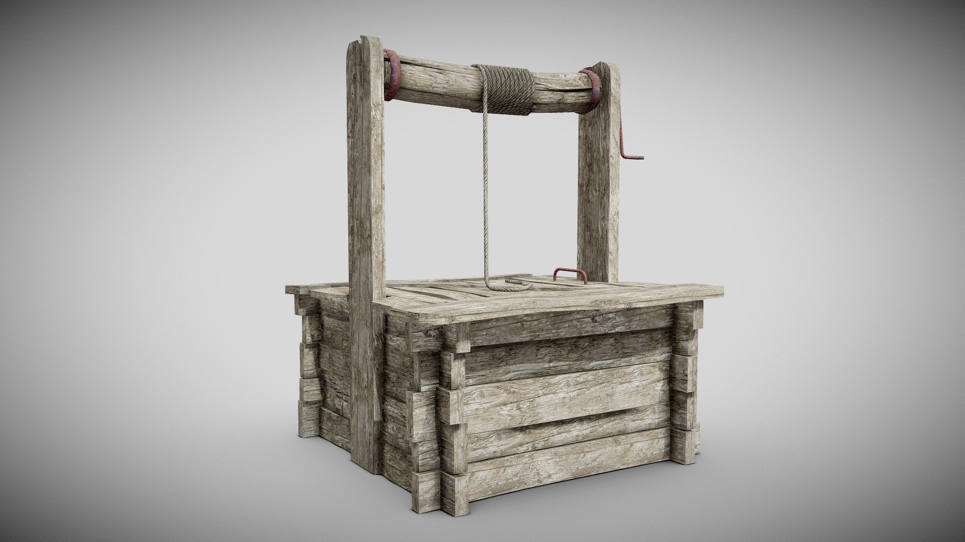 PBR old damaged Wooden well da1 3d model