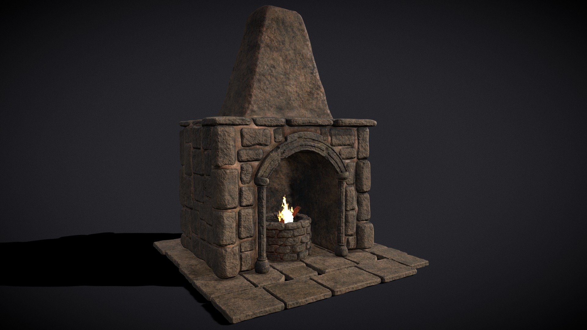 Medieval Mud And Stone Fireplace 3d model