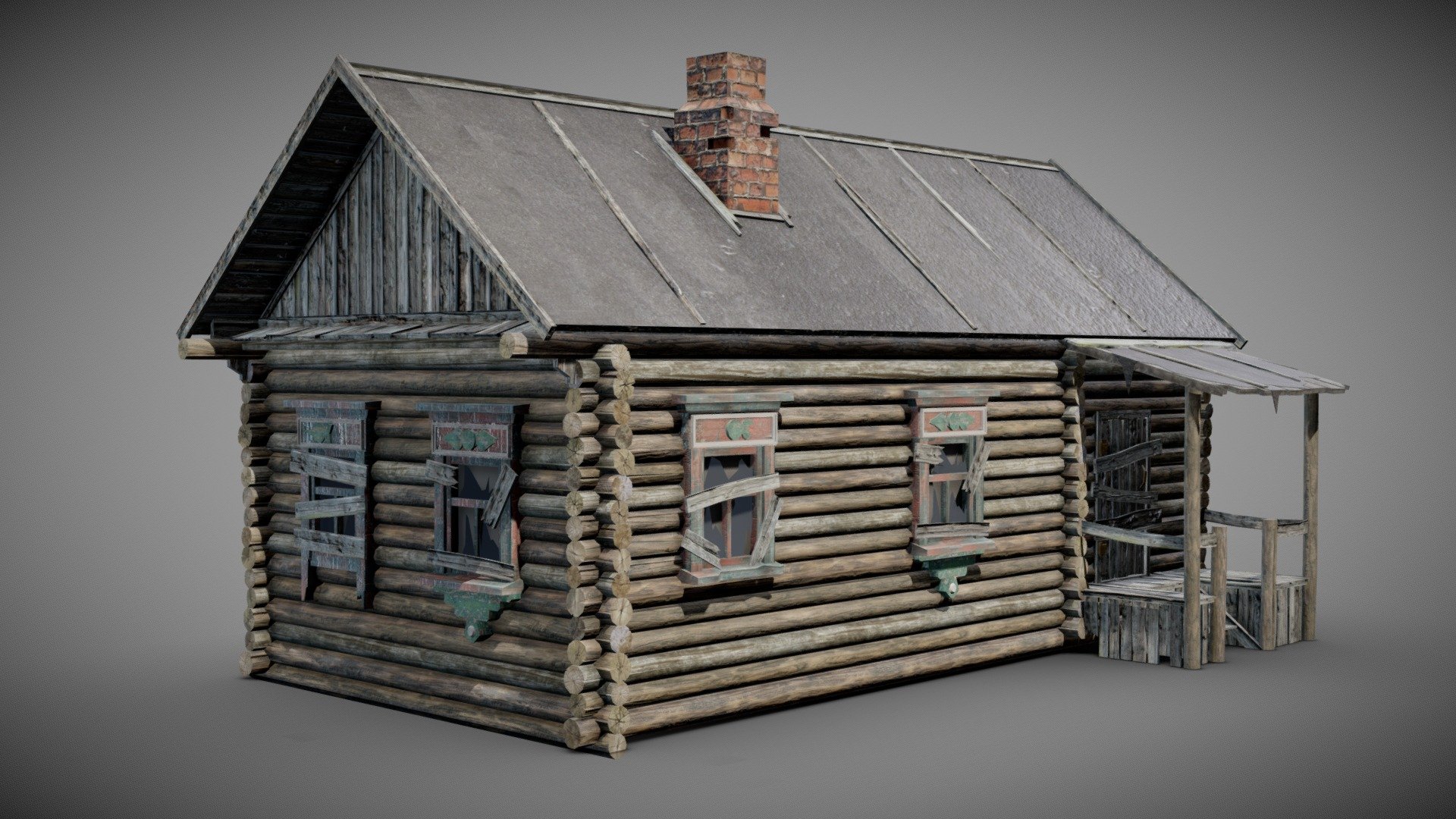 Damaged worned wooden village house an3 3d model