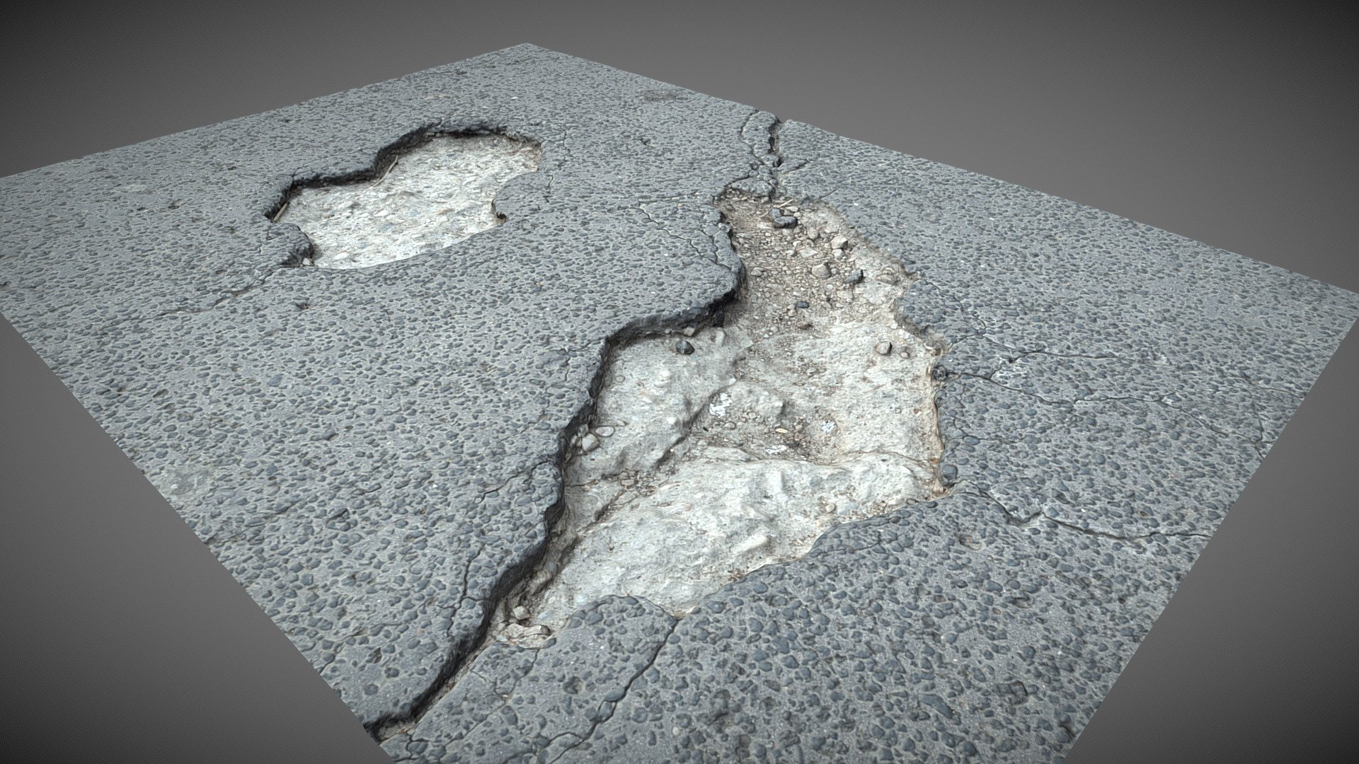 Damaged asphalt with holes and cracks 3d model