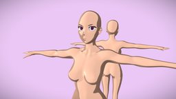 Anime Female T-pose Base : Animation-ready Topo