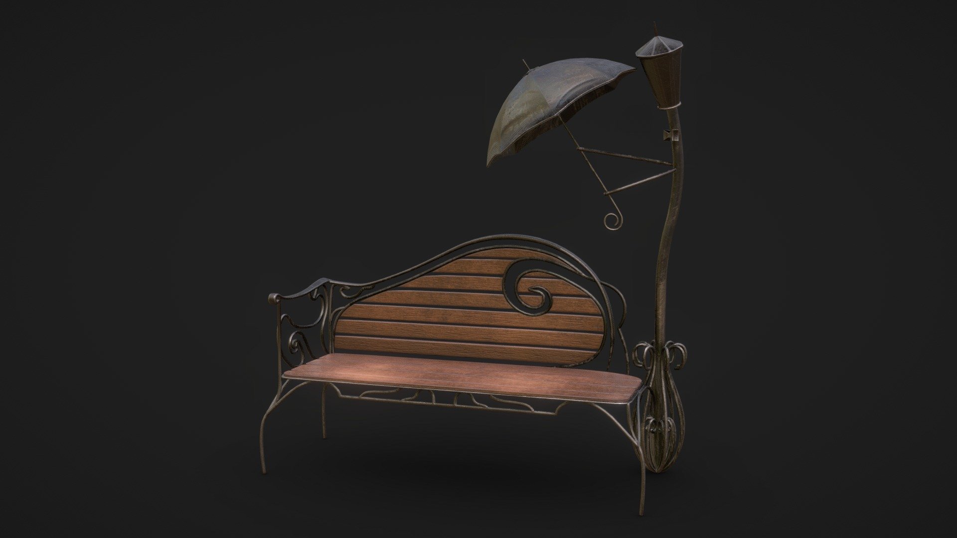 Bench With Decorative Lantern 3d model