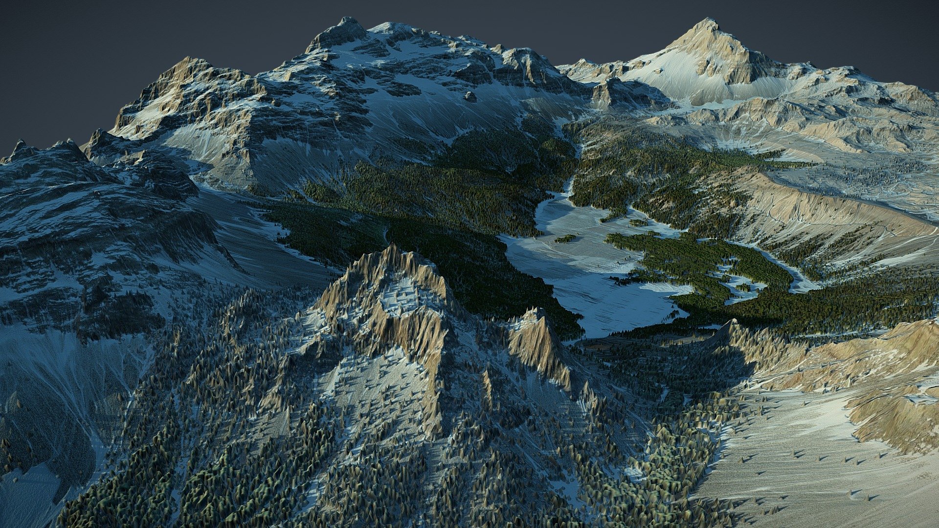 Winter forest mountains 3d model