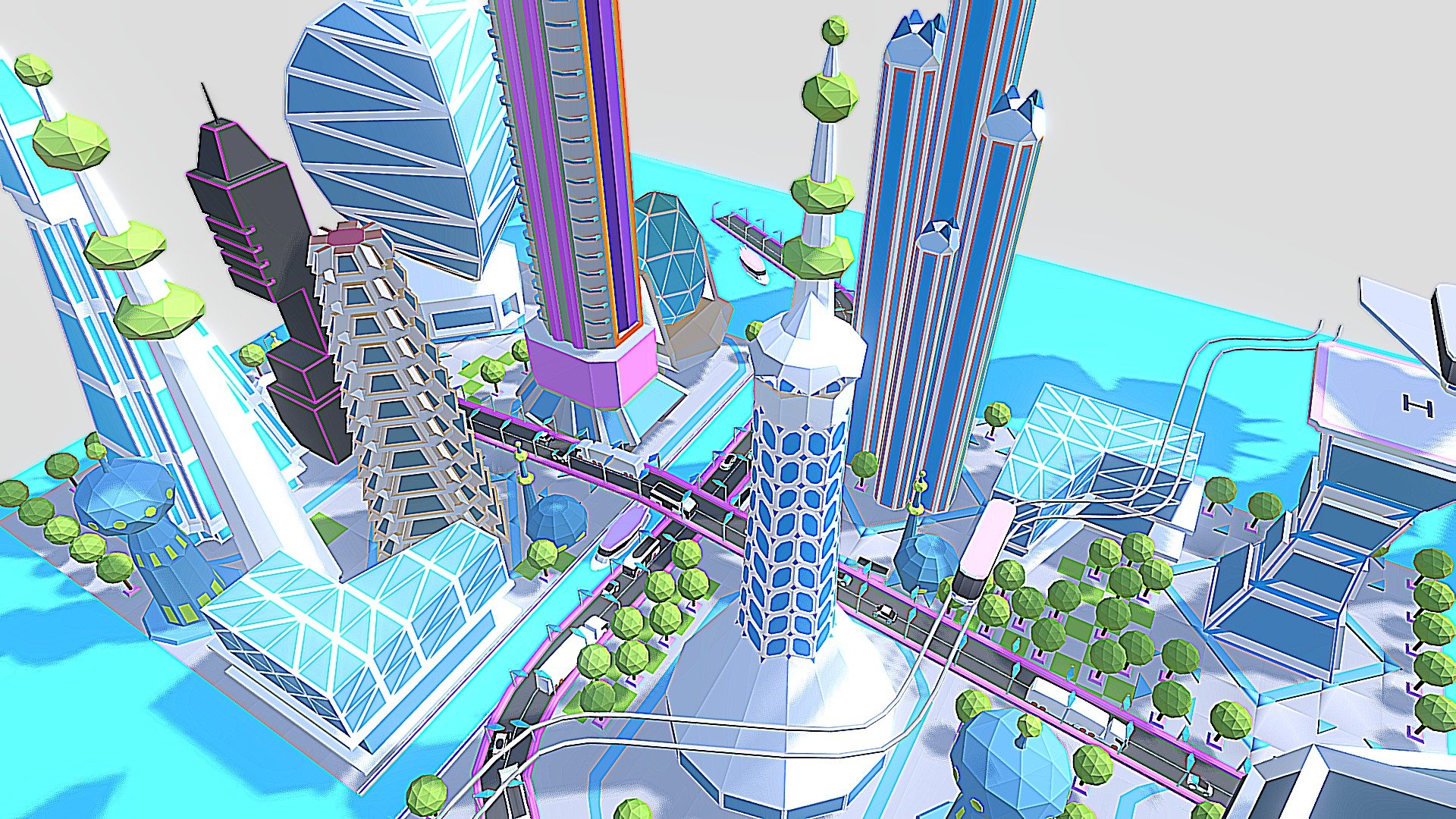 Low Poly City Future 3d model