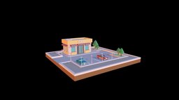 Isometric low poly coffee shop