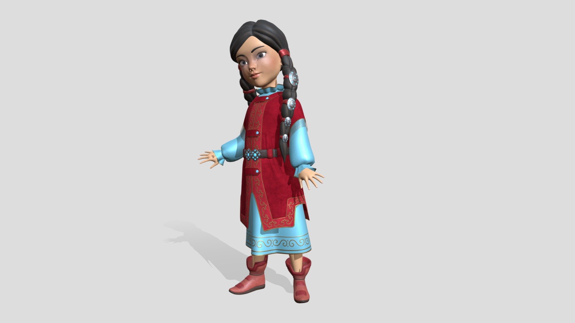 The Little girl wearing kazakh national costume 3d model