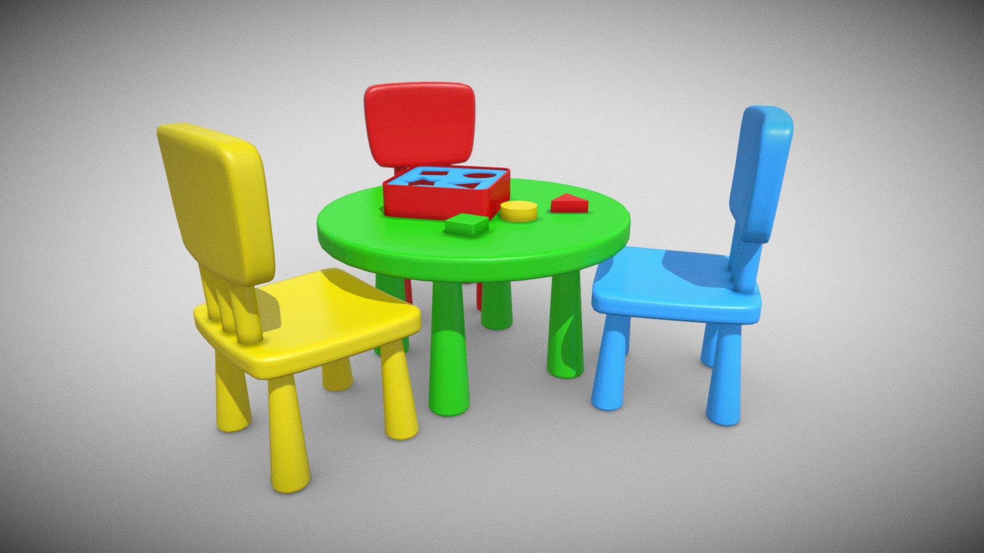 3D Kindergarten Table Chair 02 3d model