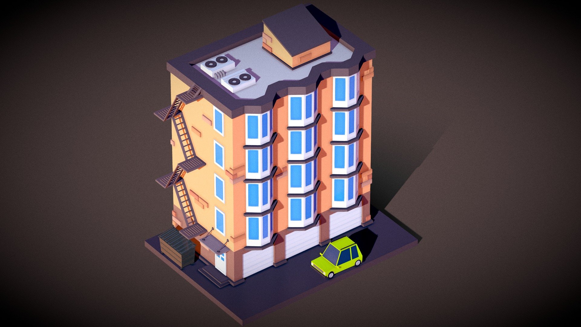 Low Poly Building Animation 3d model