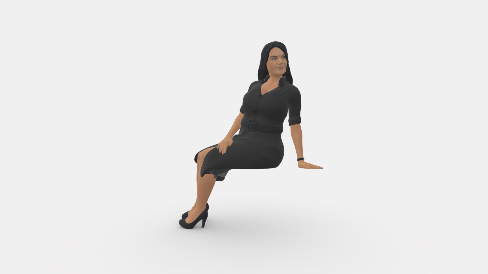 001063 woman in darkgray blousedress seat 3d model