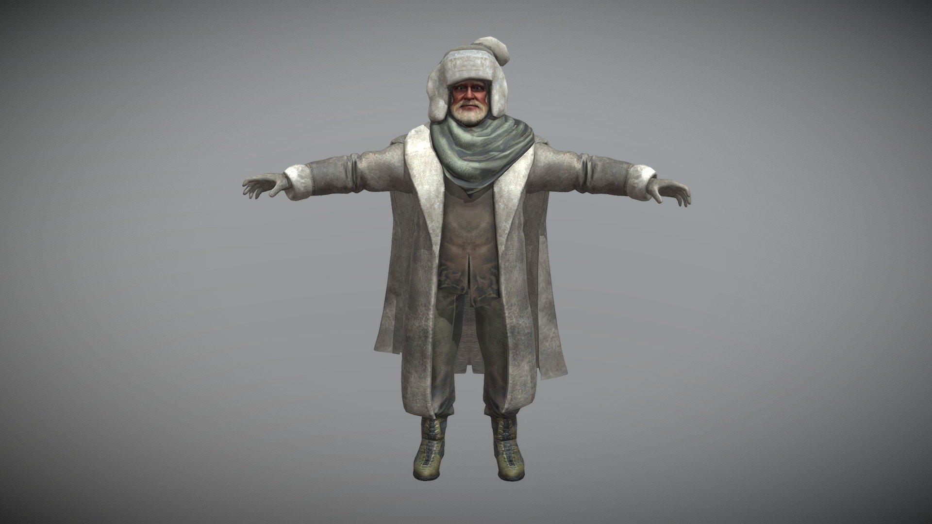 Old trading man in winter 3d model