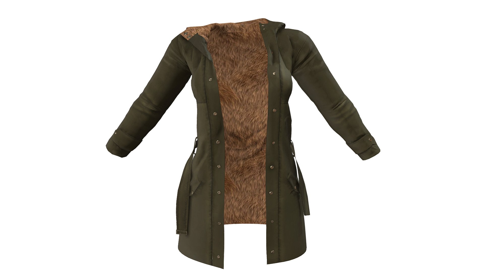 Female Parka Coat With Hood 3d model