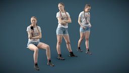 Set of woman sit, walk and stand