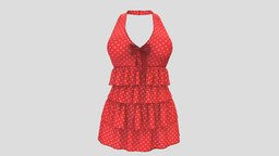 Polka Dots Halter Neck Mini Ruffle Dress