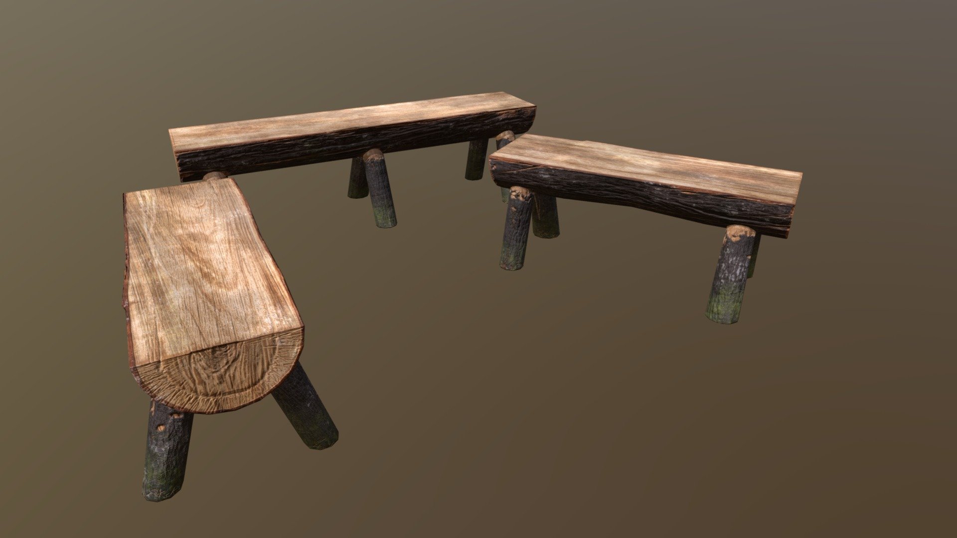 Log Made Wood Benches 3d model