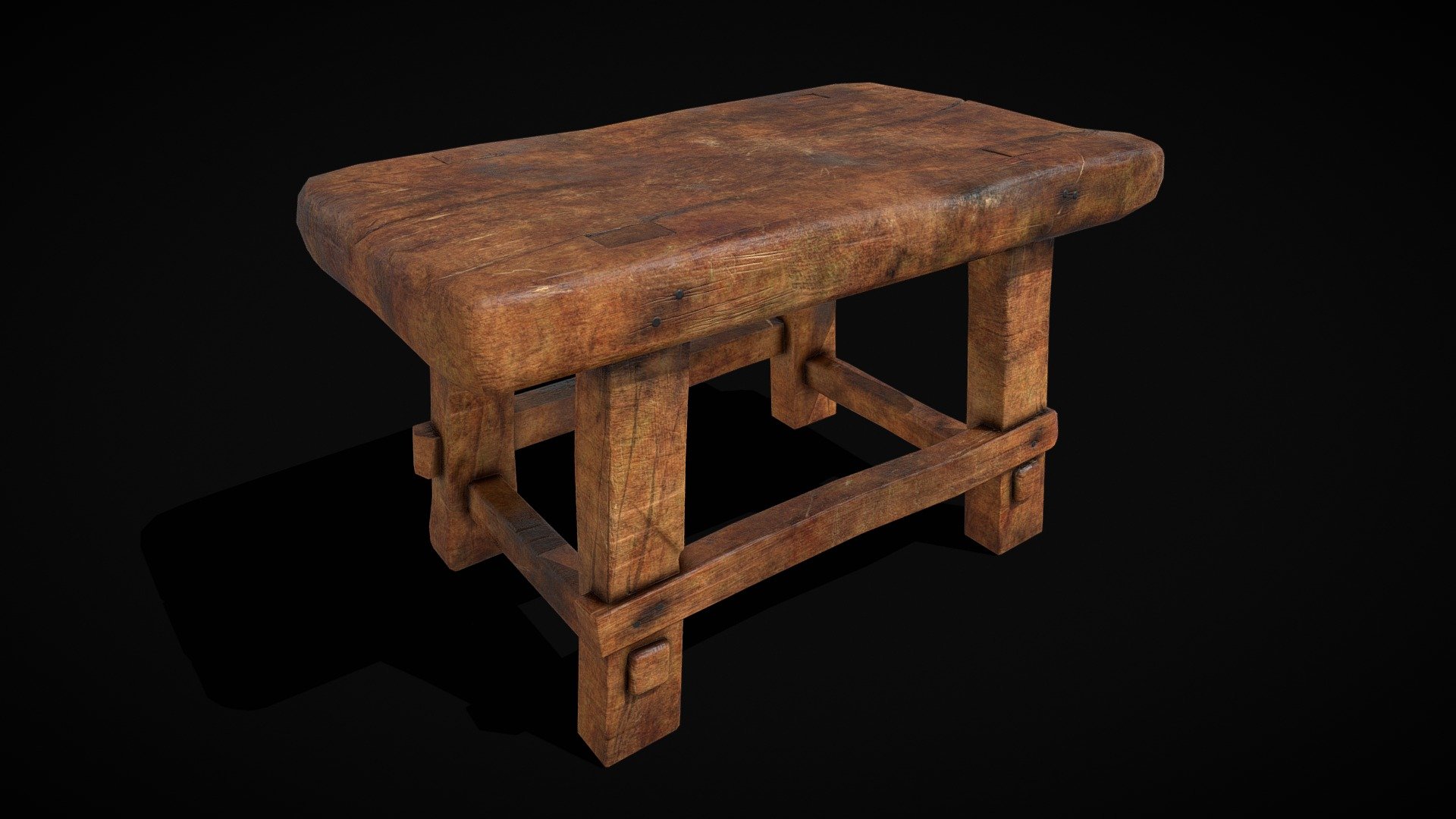 Rustic Varnished Cracked Stool 3d model