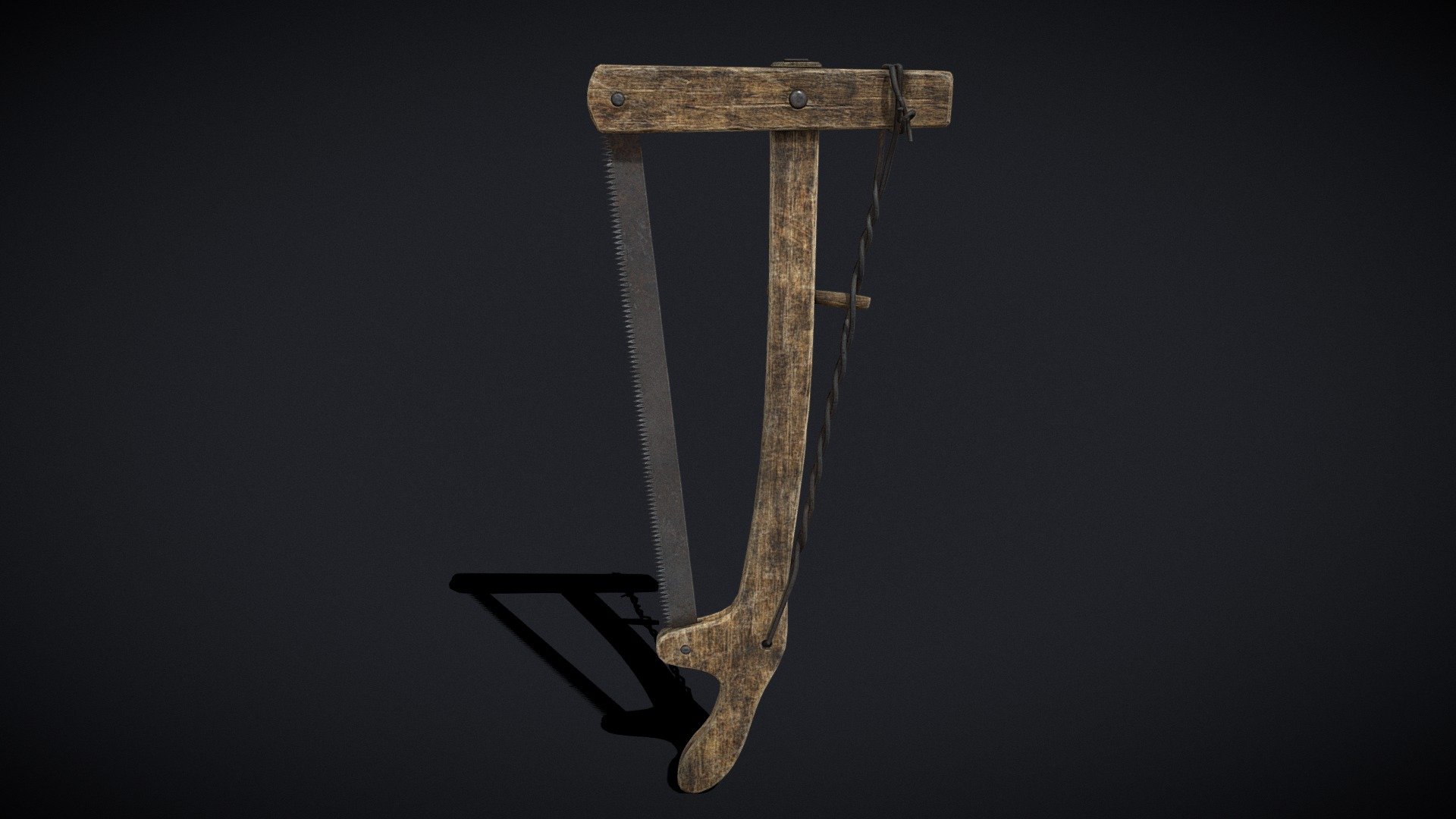 Antique Wooden Bow Saw 3d model