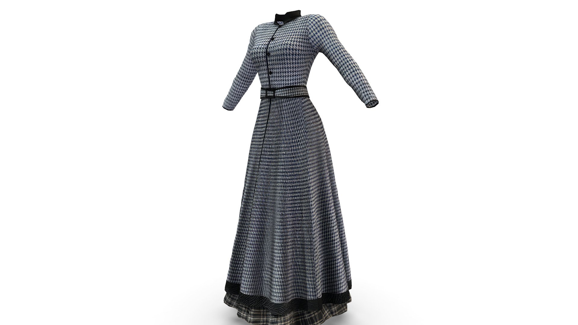 19th Century Victorian Crinoline Long Coat Dress 3d model