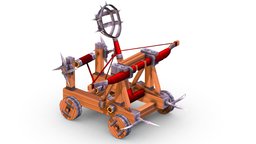 Handpaint Cartoon Medieval Catapult Siege Weapon