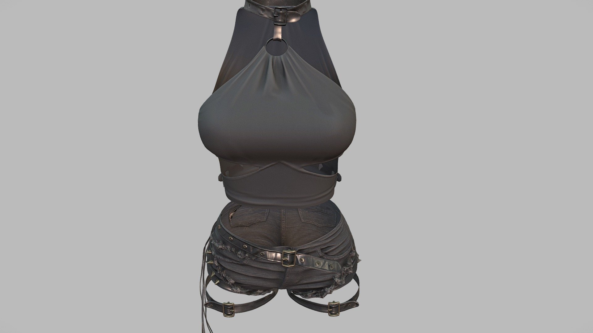 Female Ripped Shorts Collar Neck Top Outfit 3d model