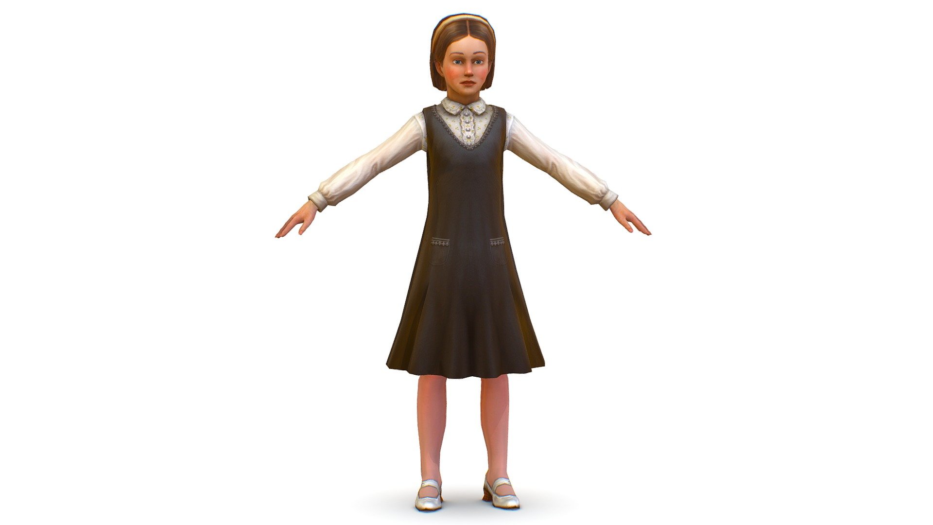 A young girl in a brown evening dress 3d model