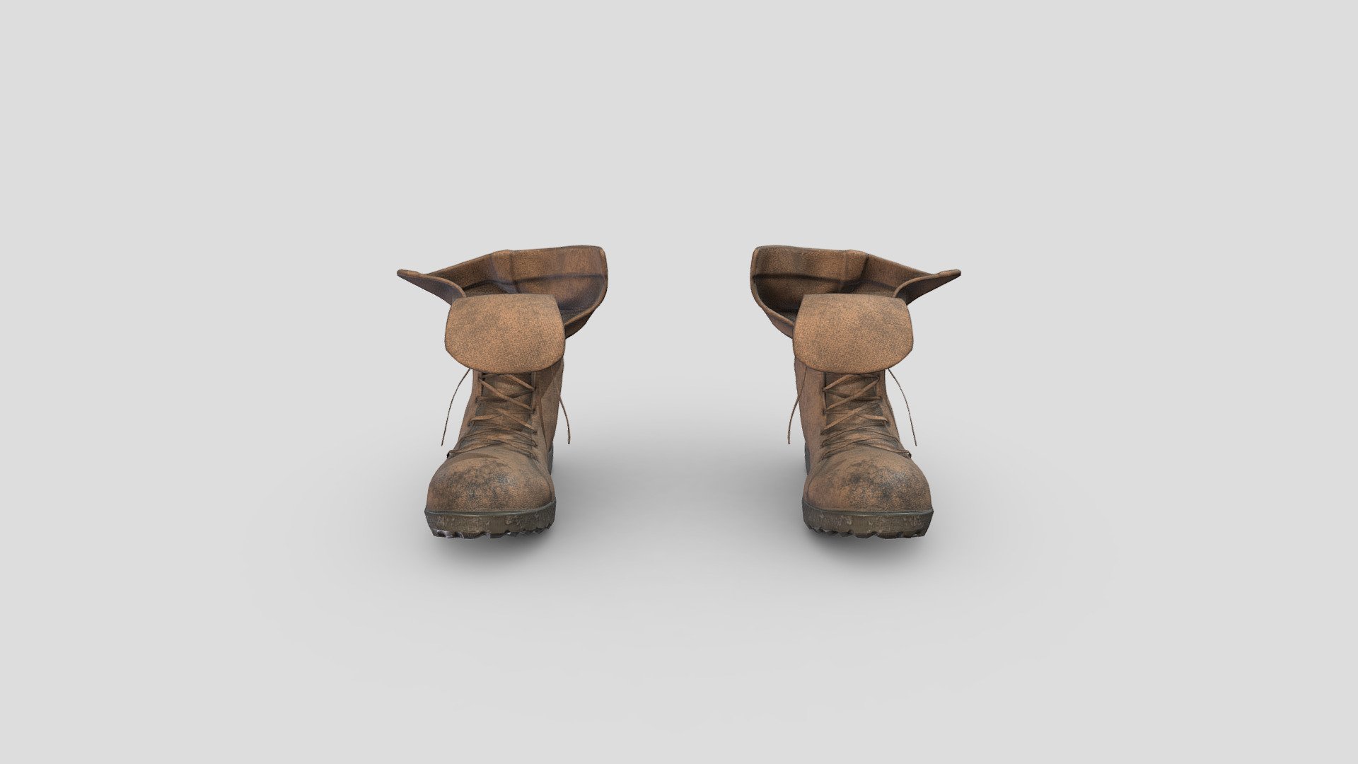 Flapped Neck Brown Leather Hiking Boots 3d model