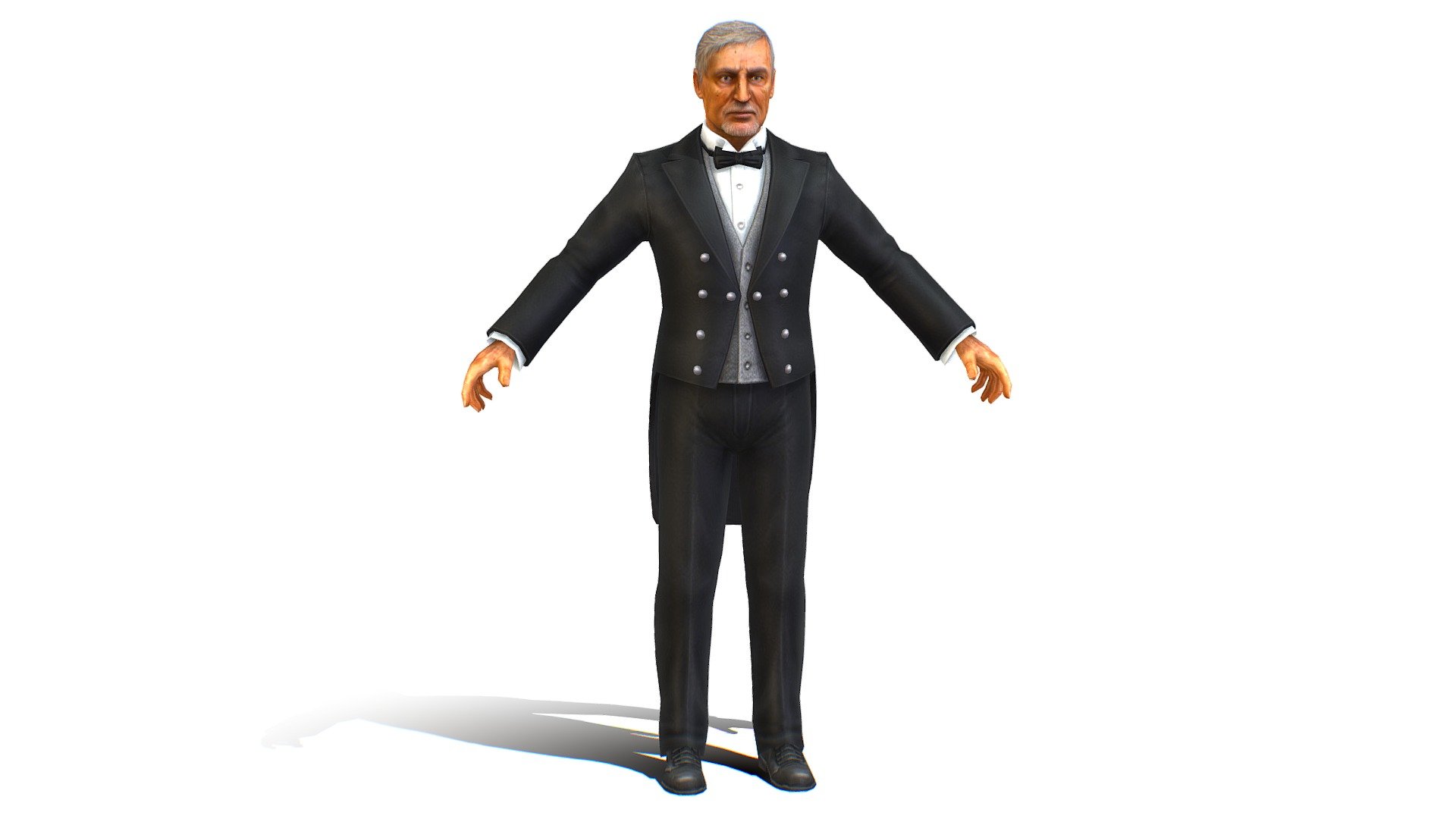 Old Man Concierge in Black Suit 3d model