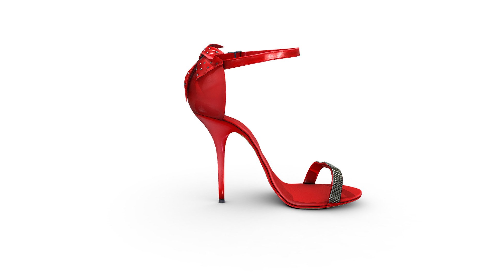 Female Red High Heel Shoes With Bow 3d model