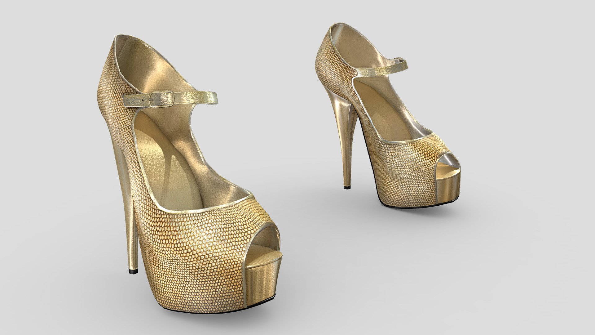 Female Gold Ankle Strap High Heels Shoes 3d model