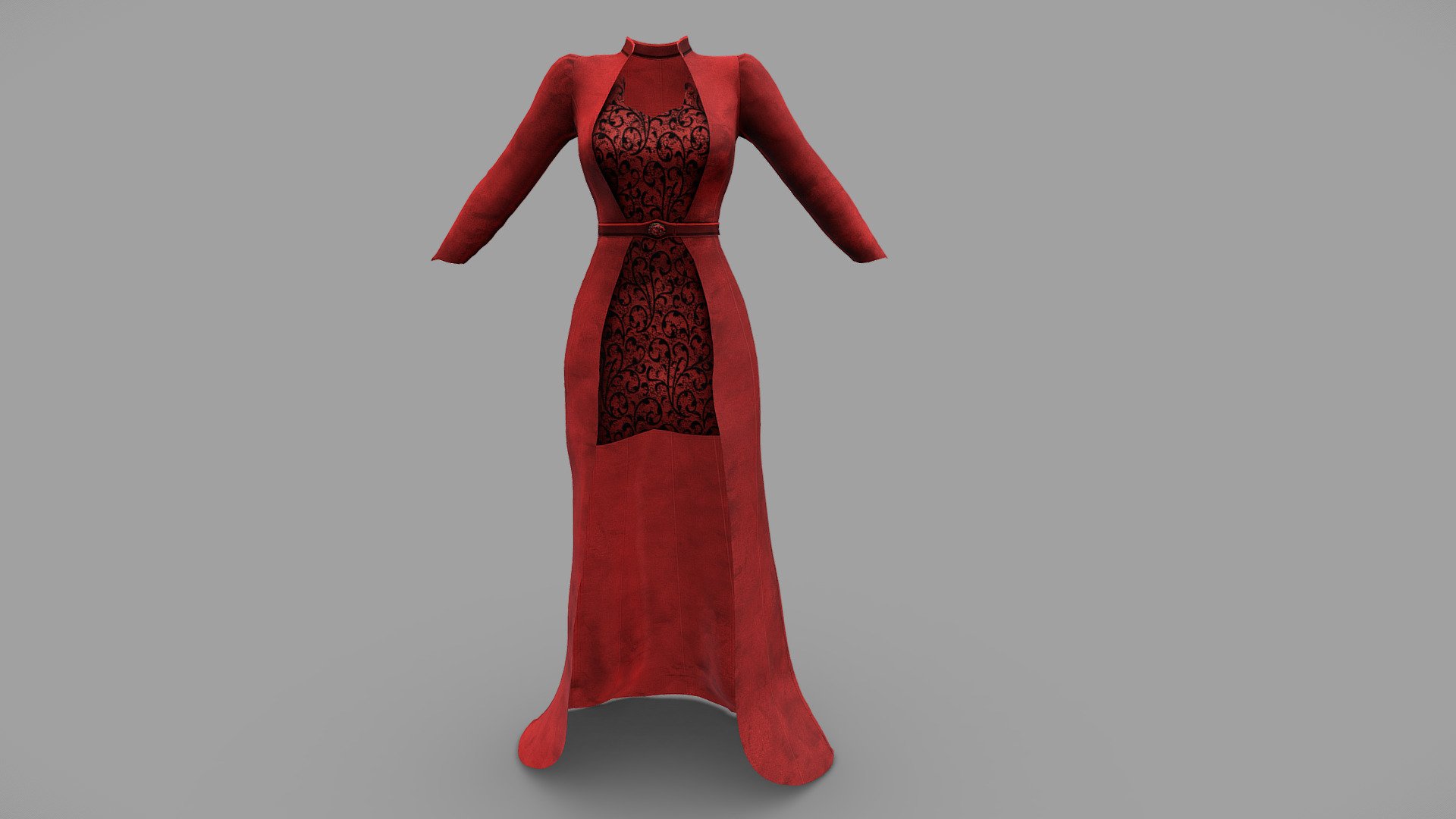 Female Overdress Velvet Gown 3d model