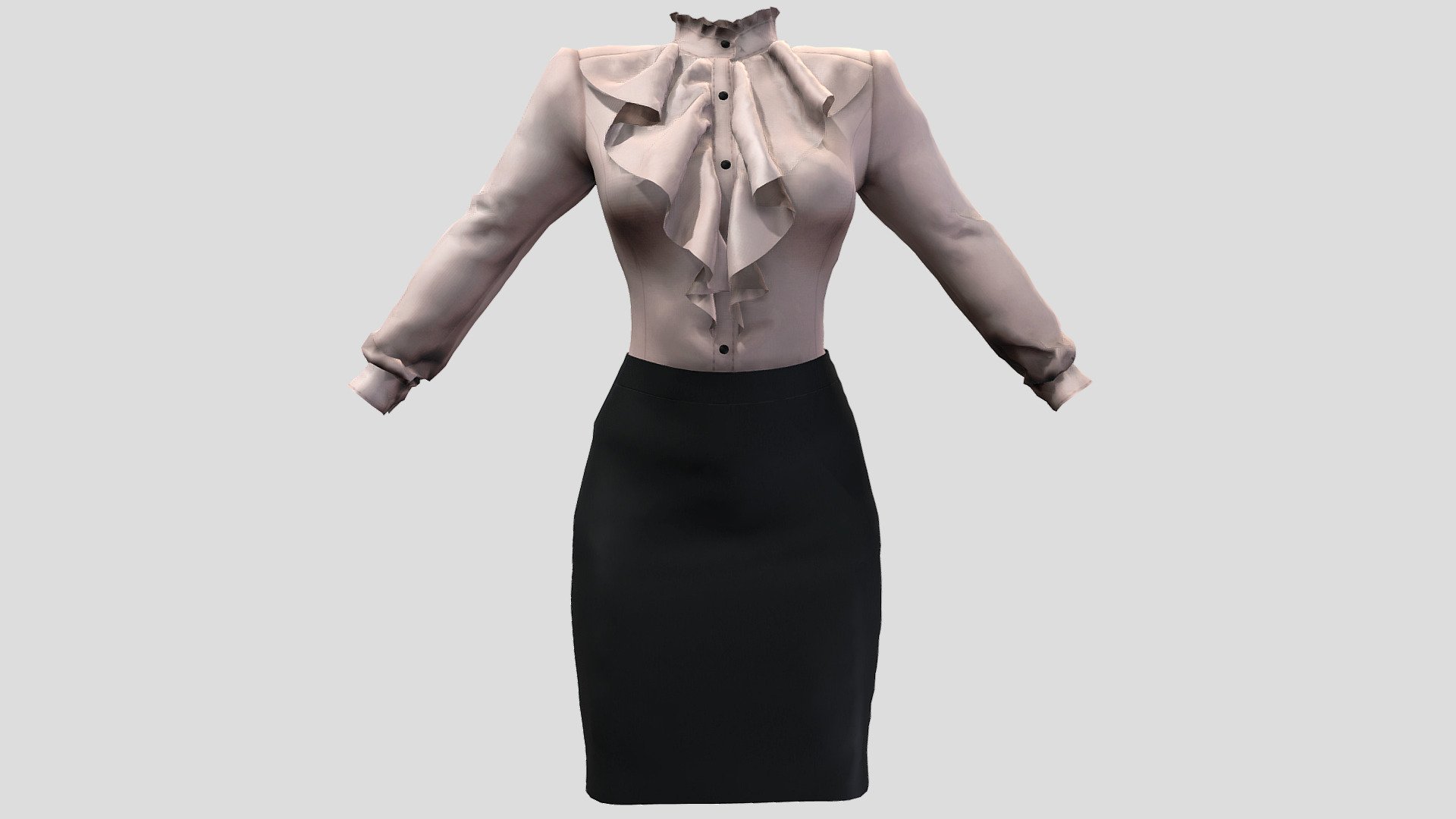 Female Ruffled Blouse Pencil Skirt Outfit 3d model