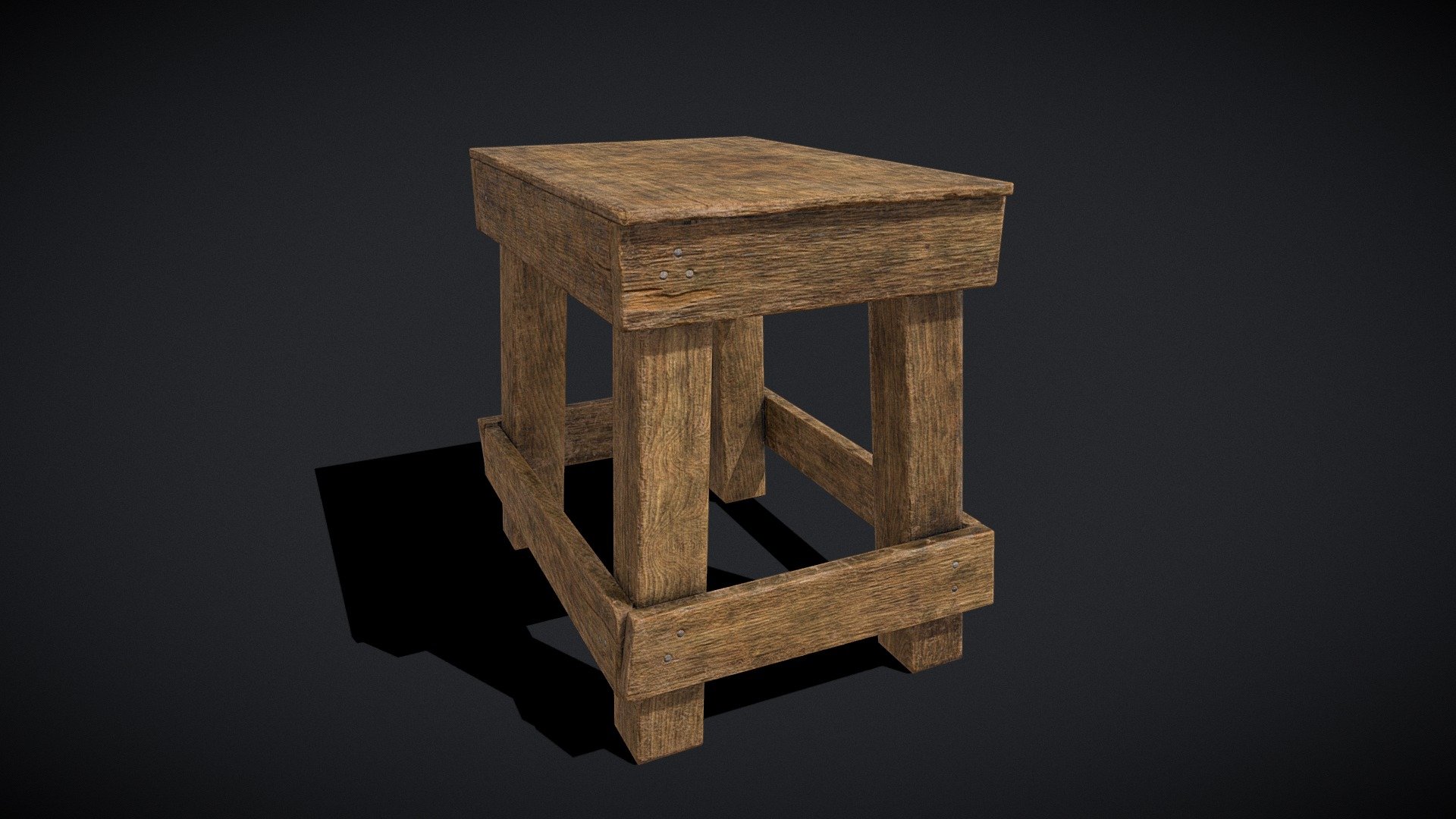 Old Rustic Workshop Stool 3d model