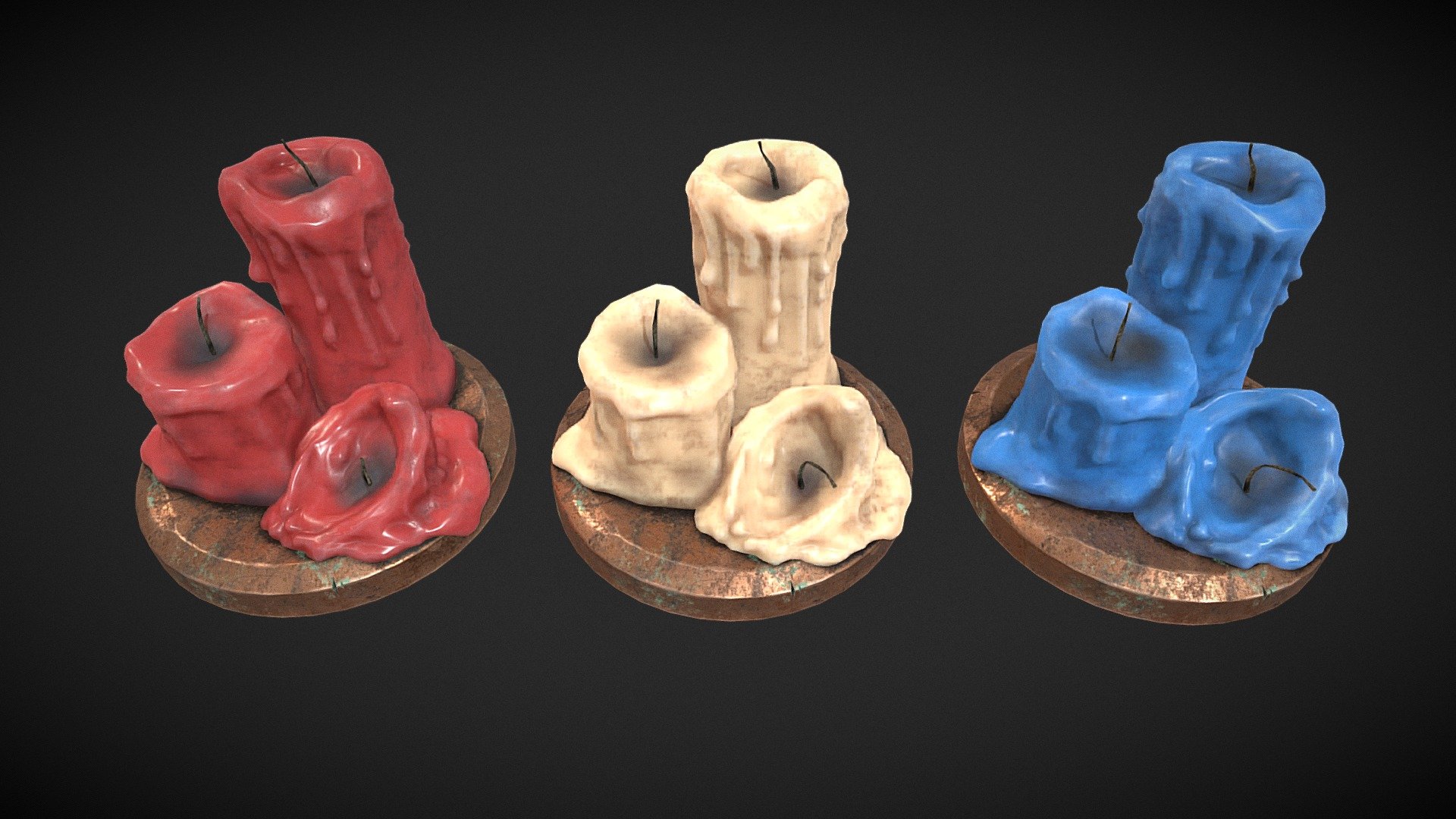 Three Melted Candles 3d model