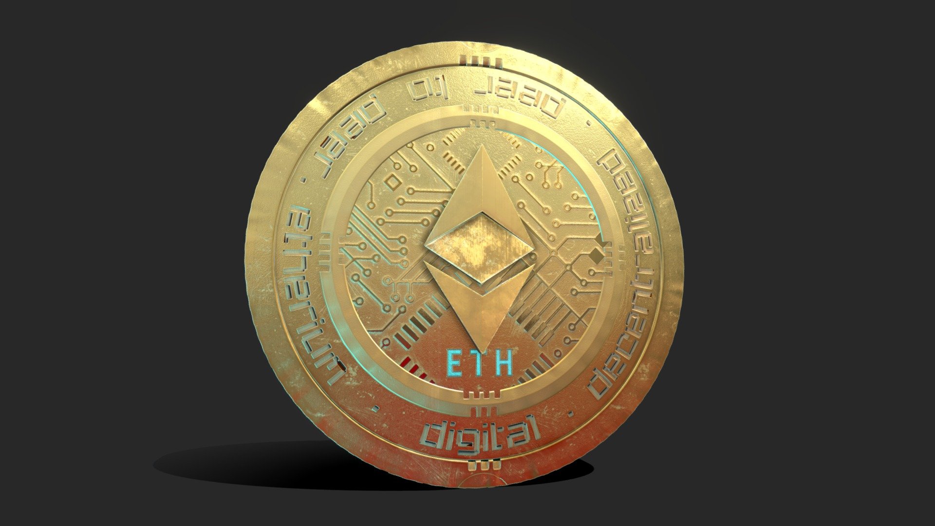 Ethereum Cryptocurrency Coin Gold 3d model