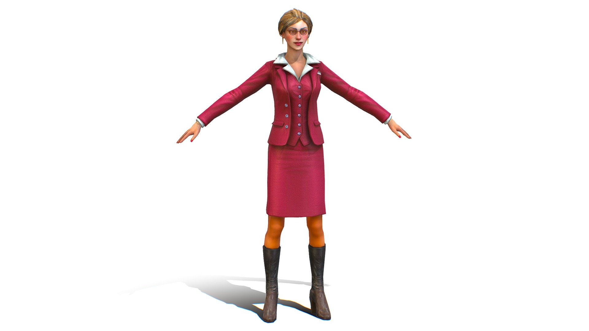 Rigged Young Woman Secretary Stewardess Form 3d model