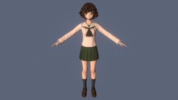 T pose rigged model of Yukari Akiyama