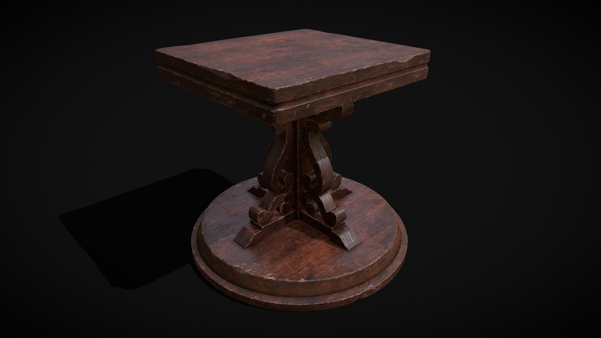 Medieval Mahogany Antique Square Table 3d model