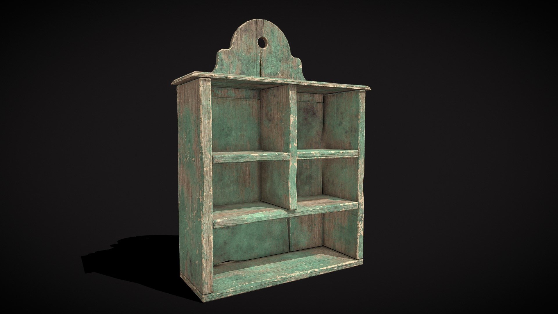 Rustic Green Painted Wood Shelf 3d model