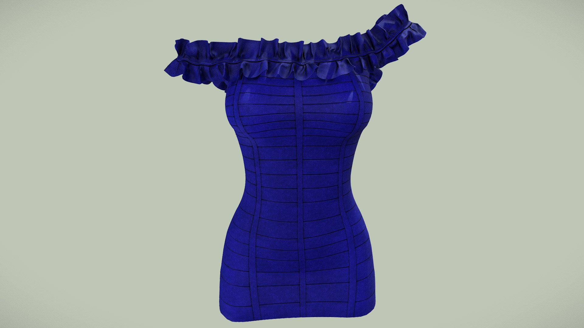 Female Blue Ruffled Trim Off Shoulder Mini Dress 3d model