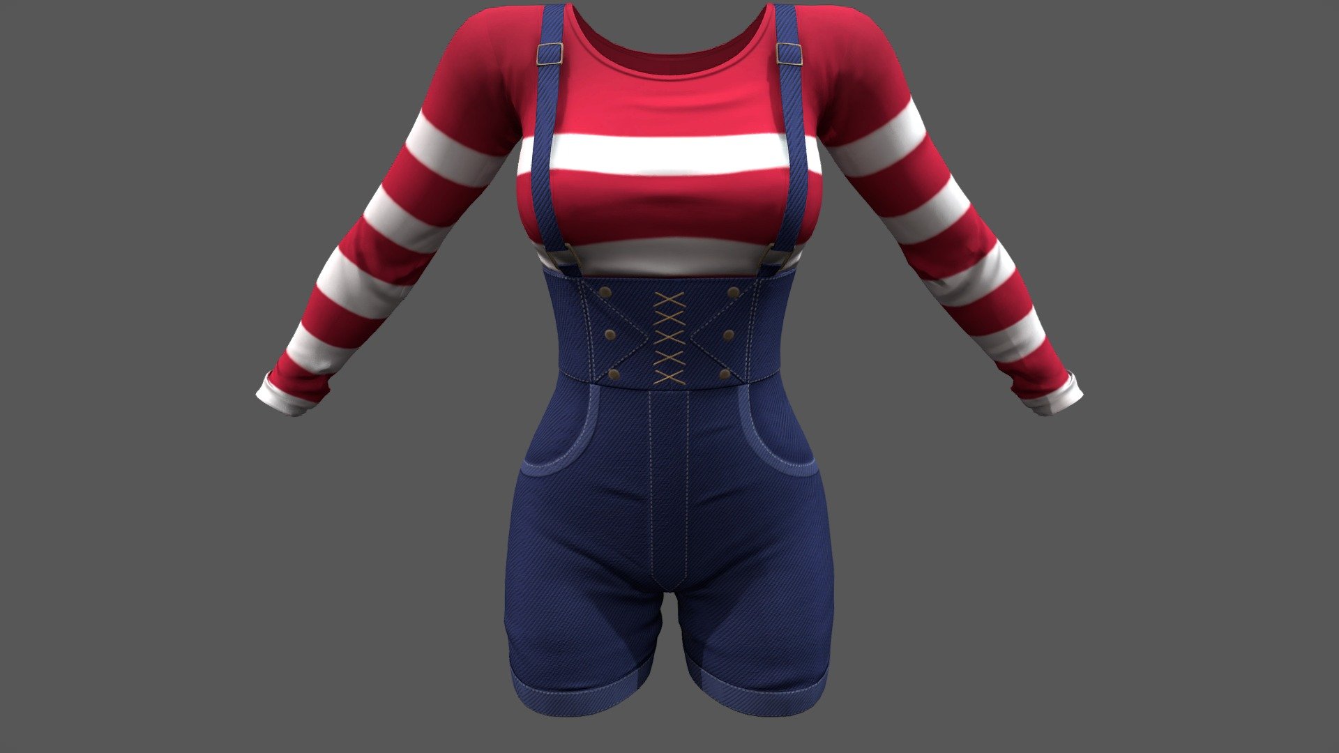 Female Denim Shorts Overalls Sweater Outfit 3d model