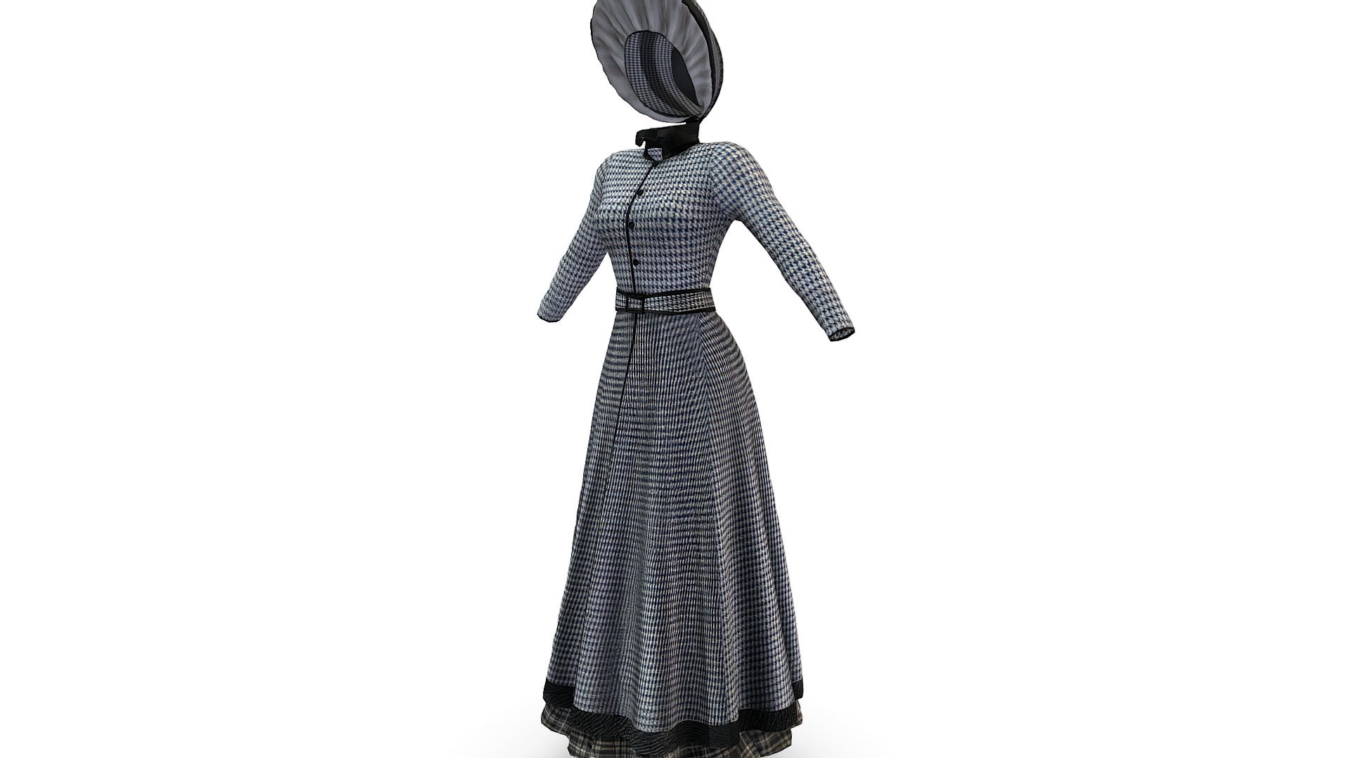 Victorian Regency Long Coat Dress And Bonnet 3d model