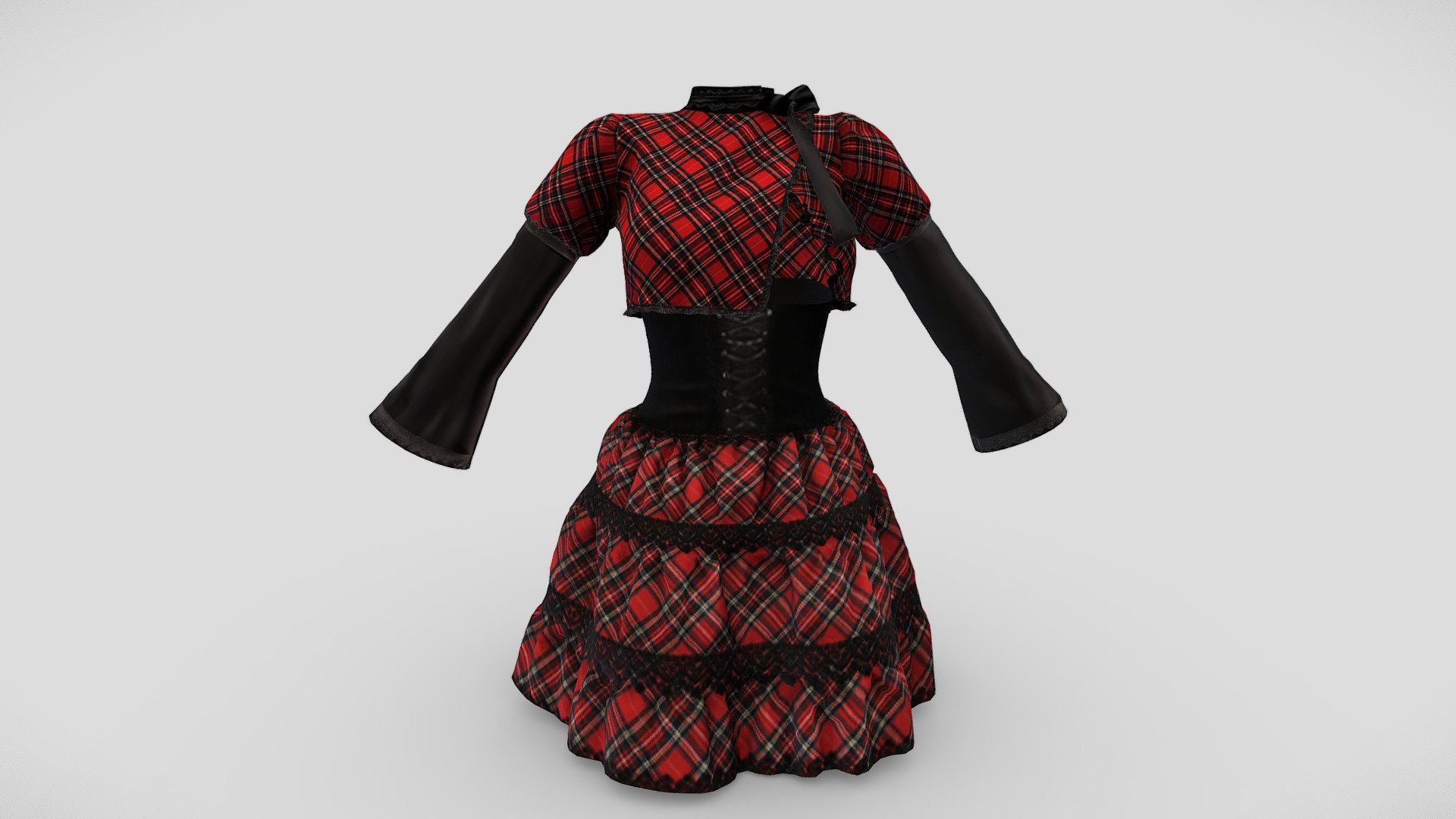 $AVE Black And Red Plaids Sweetheart Outfit 3d model