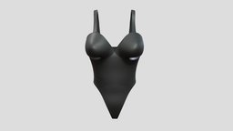 Female Black Leather Thong Bodysuit