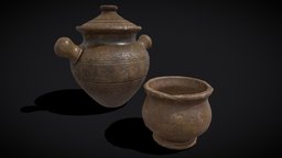 Engraved Earthenware Bean Pot